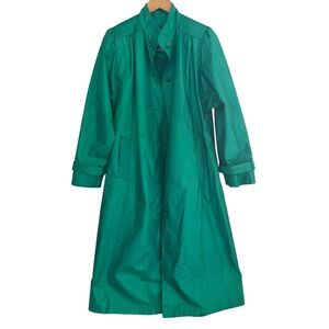 Windsor Bay Vintage Emerald Green Raincoat Long Trench Coat Womens Size 10